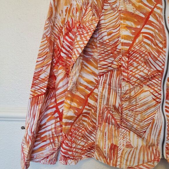 Chicos 3 Womens Sz XL/16 Orange Leaf Tropical Palm Full Zip Lightweight Jacket - Picture 4 of 16